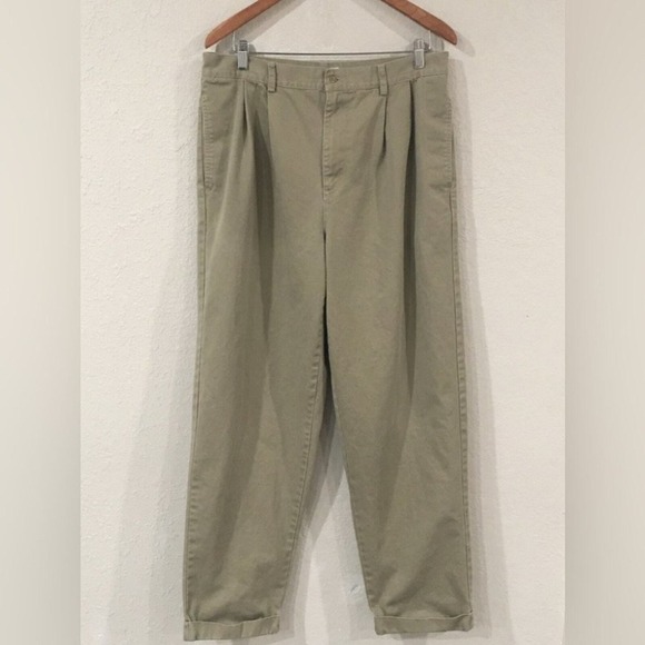 Gap Mens Pleated Cuffed Tapered Dress Pants‎ 34x32 Beige 100% Cotton - Picture 1 of 13